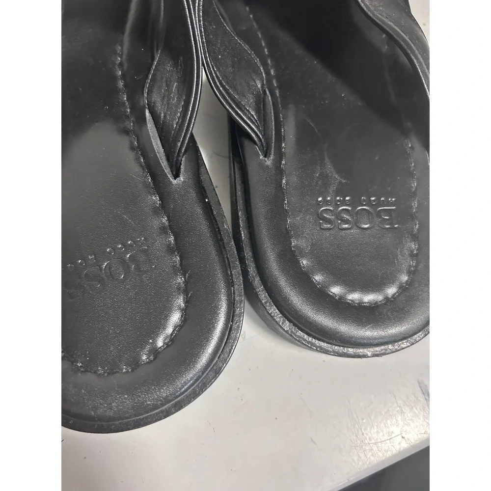 Hugo Boss Mens Black Leather Slides Made in Italy Sandals 18414 8060 Size 43
